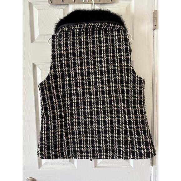 Talbots faux fur collar down puffer tweed vest sz large - Picture 10 of 13